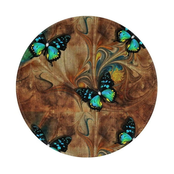 Disketp Vintage Butterfly Green Small Mouse Pad 7.9x7.9 Inches,Washable Round Mousepad For Office Laptop Computer,Non-Slip Rubber Base Mouse Pads For Wireless Mouse