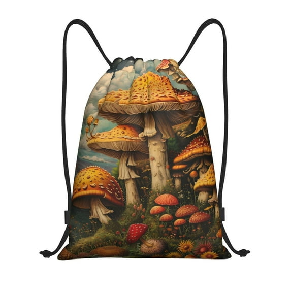 Disketp Vintage Cloud Mushroom Drawstring Backpack Drawstring Gym Bags Draw String Bags for Sports, Gym, Travel, Swimming, Beach-Medium