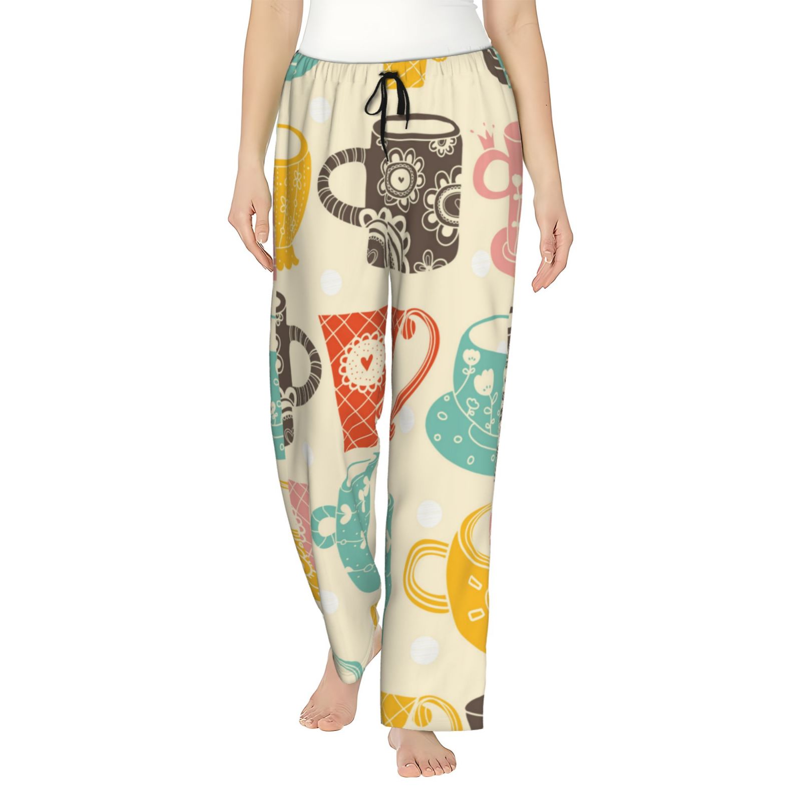 Disketp Vintage Cup Print Women'S Comfy Pajama Pants Casual Drawstring ...