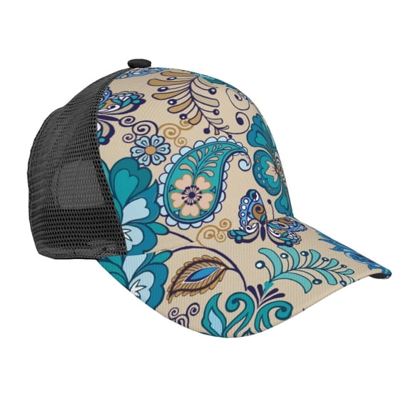 Disketp Vintage Floral Butterflies Print Trucker Hat Men Women - Mesh Baseball SnapBack Cap
