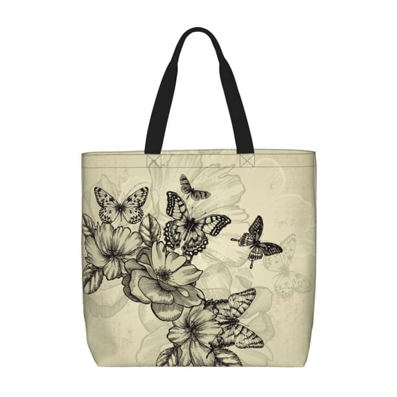 Disketp Vintage Floral Canvas Tote Bag,Women Shoulder Bag Crossbody Handbag with Zipper Closure