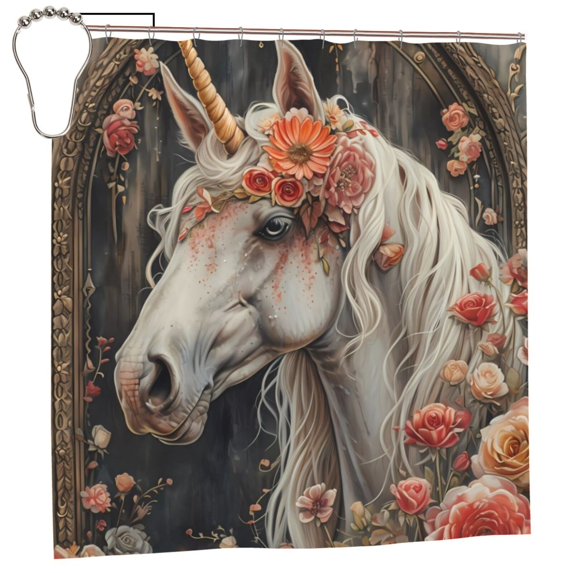 Disketp Vintage Floral White Horse Stall Fabric Shower Curtain Liner Waterproof - 72" x 72", Lightweight Stall Size Shower Curtain Machine Washable - 60x72