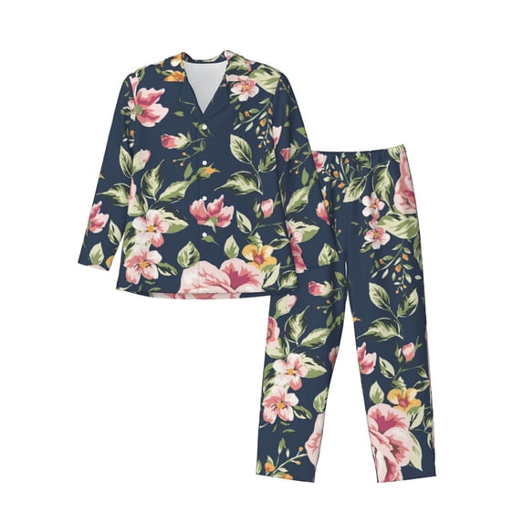 Disketp Vintage Floral for Pajamas Set Long Sleeve Sleepwear Mens Button Down Nightwear Pj Sets-XX-Large