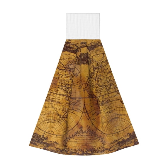 Disketp Vintage Map Hanging Kitchen Towel Tie Towels Tea Bar Dish Cloths Dry Towel for Laundry Room Decor (18*14in)