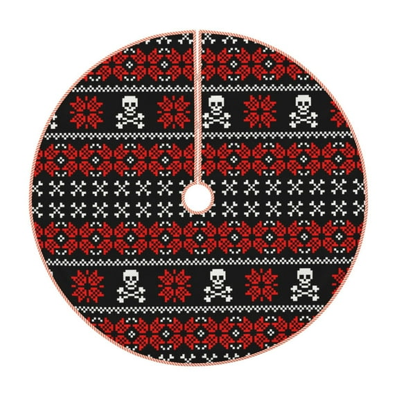 Disketp Vintage Maple Leaf with Skull Pattern Christmas Tree Skirt, Christmas Tree Decorations, Christmas Decor, Tree Mat Decoration(30-48IN)-36"