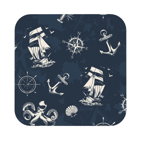 Disketp Vintage Marine Funny Coasters,6 Pcs Leather Coasters With Holder, Perfect Housewarming Hostess Gifts,Protect Furniture From Water Marks Scratch And Damage