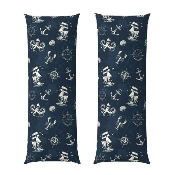 Disketp Vintage Marine Print Body Pillow Cover - Super Soft 20x54 Body Pillow Case,Long Side Hidden Zipper