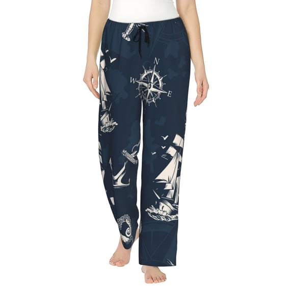 Disketp Vintage Marine Print Women'S Comfy Pajama Pants Casual Drawstring Palazzo Lounge Wide Leg Pants