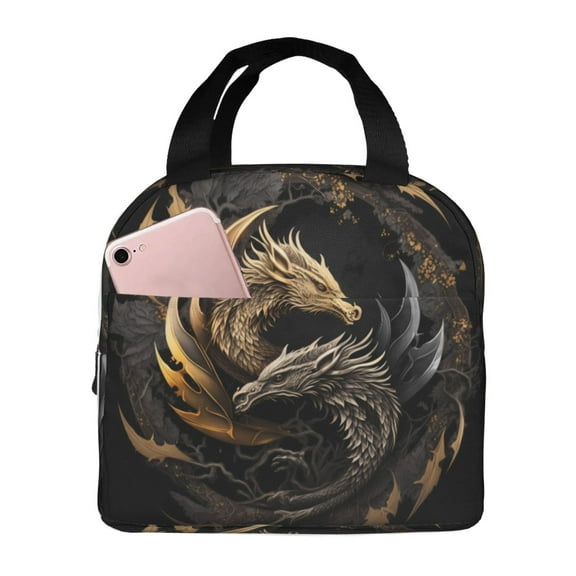 Disketp Vintage Metal Dragon Lunch Bag for Women Men, Leakproof Thermal Cooler Sack Food Handbags Case High Capacity forTravel Work School Picnic