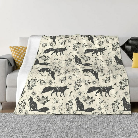 Disketp Vintage Moon Fox Flannel Blankets - Thick and Warm Blanket for Winter, Soft Fuzzy Plush King Blanket for All Seasons-40"x30"