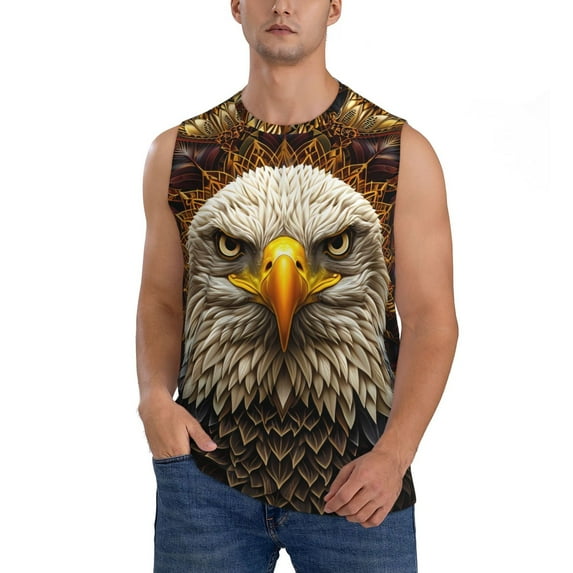 Disketp Vintage Pattern Bald Eagle Sleeveless Tshirts for Men, Muscle Shirts for Men Dry Fit Tank Top-Medium