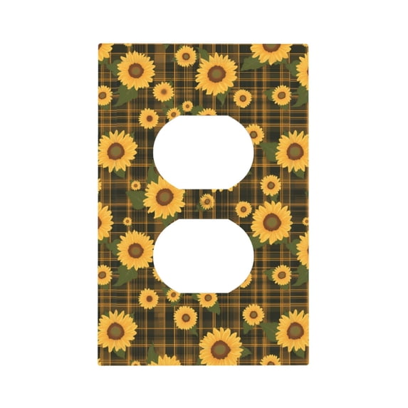 Disketp Vintage Plaid Sunflower Decorative Light Switch or Outlet Wall Plate with Safety Cover-Style S