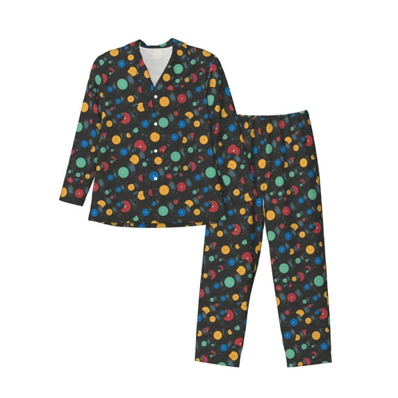 Disketp Vintage Records for Pajamas Set Long Sleeve Sleepwear Mens Button Down Nightwear Pj Sets-Medium