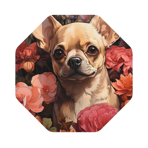 Disketp Vintage Red Flower Chihuahua Funny Coasters,6 Pcs Leather Coasters with Holder, Perfect Housewarming Hostess Gifts,Protect Furniture from Water Marks Scratch and Damage
