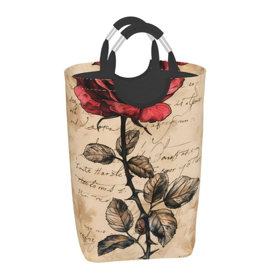 Disketp Vintage Rose Botanical Art Square Laundry Bag Large Collapsible Dirty Clothes Bags With Handles Waterproof Essentials Storage For College Dorm, Family