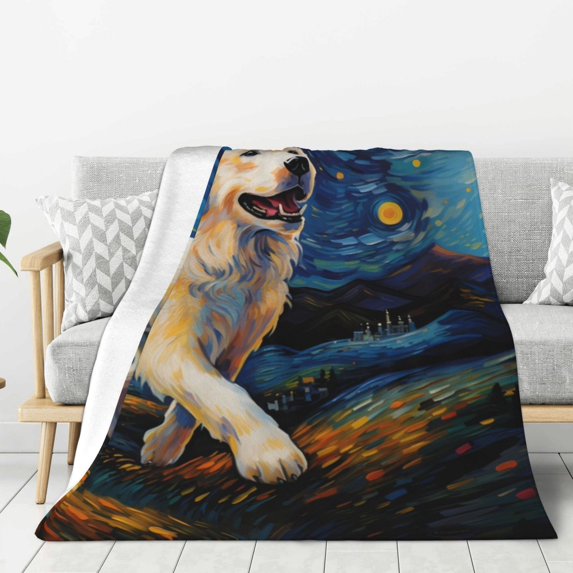 Disketp Vintage Starry Sky Labrador A Cozy Flannel Fleece Throw Blanket: Has a velvety texture for All Seasons - Perfect for Women, Men, & Kids"60"x50"