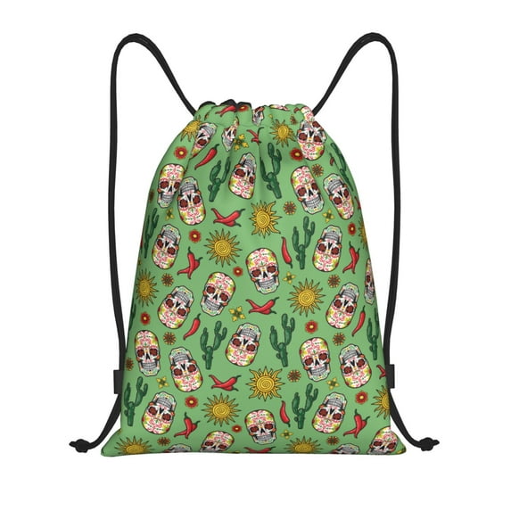Disketp Vintage Sugar Skull Drawstring Backpack Drawstring Gym Bags Draw String Bags for Sports, Gym, Travel, Swimming, Beach-Medium