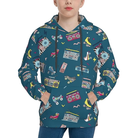 Disketp Vintage Tape Players And Skates Youth Hoodie Sweatshirt for Boys Girls Kids Pullover Hooded Classic Casual Essentials Hoodie-X-Large