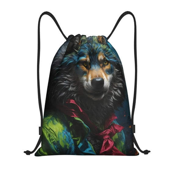 Disketp Vintage Wolf Warrior Drawstring Backpack Drawstring Gym Bags Draw String Bags for Sports, Gym, Travel, Swimming, Beach-Small