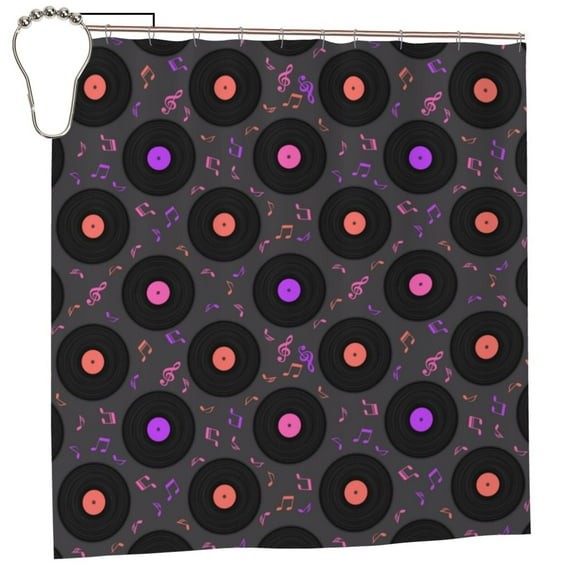 Disketp Vinyl Records Musical Notes Stall Fabric Shower Curtain Liner Waterproof - 72" x 72", Lightweight Stall Size Shower Curtain Machine Washable - 60x72