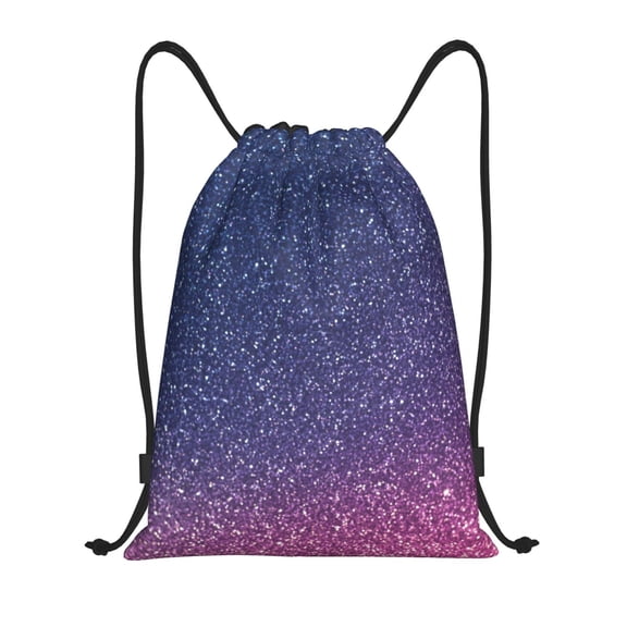 Disketp Violet Glitter Drawstring Backpack Drawstring Gym Bags Draw String Bags for Sports, Gym, Travel, Swimming, Beach-Small