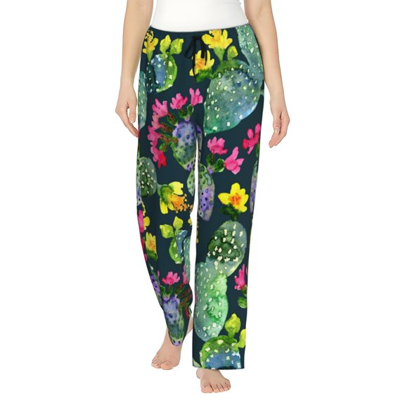 Disketp Watercolor Cactuses Print Women'S Comfy Pajama Pants Casual Drawstring Palazzo Lounge Wide Leg Pants