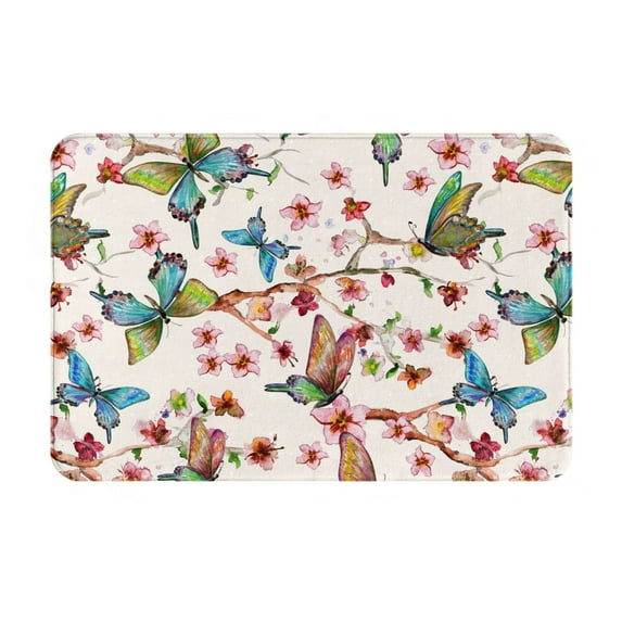 Disketp Watercolor Floral With Butterflies Mat For Front Door Outside - Doormat Outdoor Entrance - Welcome Mats Outdoor,Outside Entry And Outdoor Entrance 16''X24''