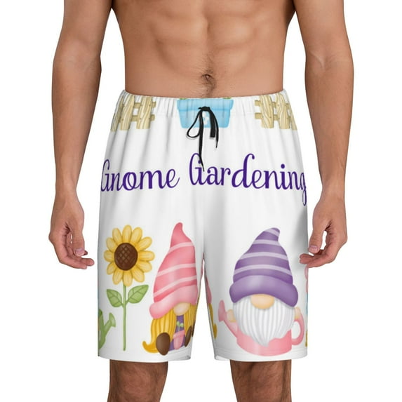Disketp Watercolor Gnome Garden for Men's Soft Sleep Pajama Shorts Lightweight Lounge Pant Sleep Pj with Elastic Waistband and Pockets-Large