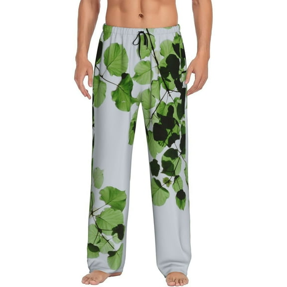 Disketp Watercolor Green Leaves Men'S Pajama Pants - Ultra Soft Fleece Sleep And Lounge Pants (Size: S-Xxl)