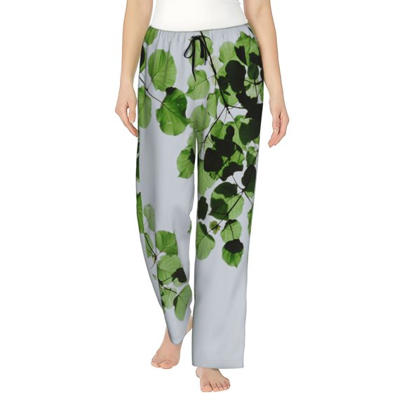 Disketp Watercolor Green Leaves Print Women'S Comfy Pajama Pants Casual Drawstring Palazzo Lounge Wide Leg Pants