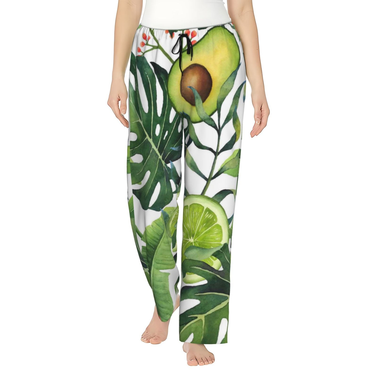 Tropical island green plant print brown camisole top wide-leg pants suit