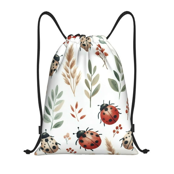 Disketp Watercolor Ladybug Drawstring Backpack Drawstring Gym Bags Draw String Bags for Sports, Gym, Travel, Swimming, Beach-Small