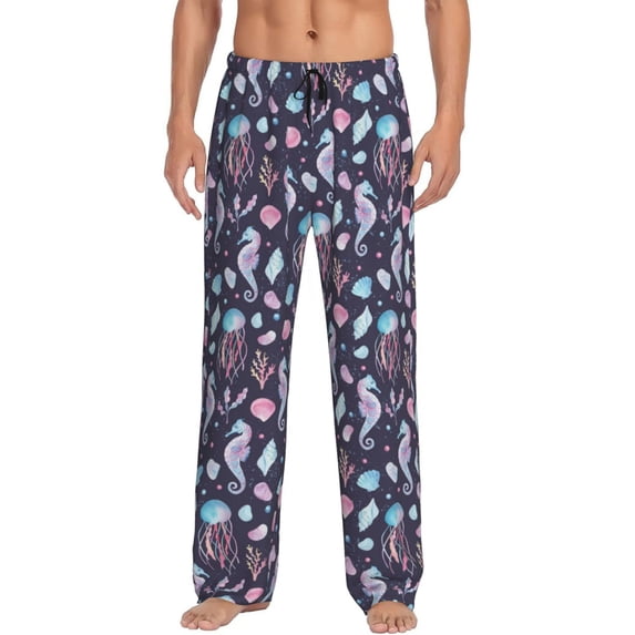 Disketp Watercolor Marine Animals Men's Pajama Pants - Ultra Soft Fleece Sleep and Lounge Pants (Size: S-XXL)