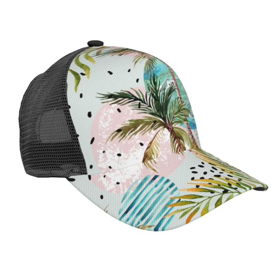 Disketp Watercolor Palm Tree Print Trucker Hat Men Women - Mesh Baseball SnapBack Cap
