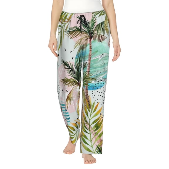 Disketp Watercolor Palm Tree Print Women'S Comfy Pajama Pants Casual Drawstring Palazzo Lounge Wide Leg Pants