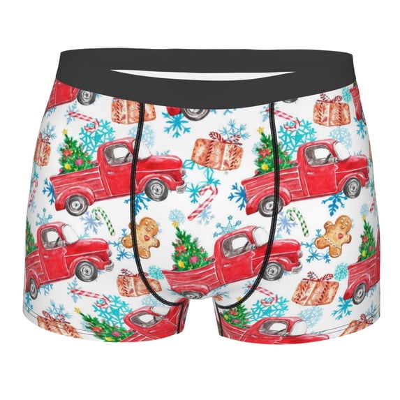 Disketp Watercolor Red Truck And Fir Tree Men'S Boxer Briefs,Soft And Breathable Cotton Underwear With Comfortflex Waistband