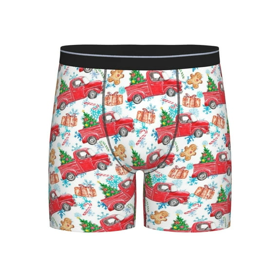 Disketp Watercolor Red Truck And Fir Tree Men's Boxer Briefs Men’s Underwear Boxer Briefs for Men