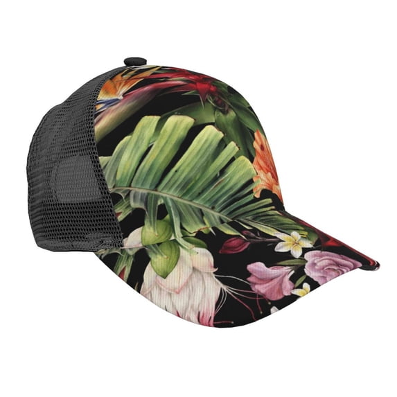 Disketp Watercolor Tropical Flowers Print Trucker Hat Men Women - Mesh Baseball SnapBack Cap