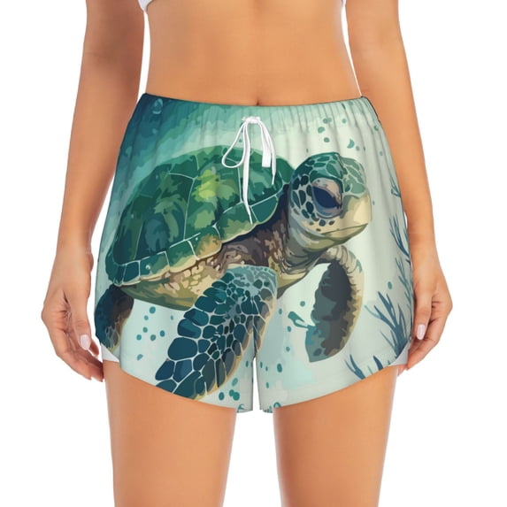 Disketp Watercolor Turtle1 Print Women's Shorts Workout Shorts for Athletic Gym Running Shorts with Phone Pockets Small
