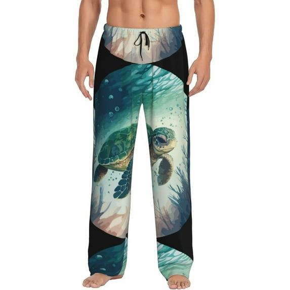 Disketp Watercolor Turtle5 Men's Pajama Pants - Ultra Soft Fleece Sleep and Lounge Pants (Size: S-XXL)