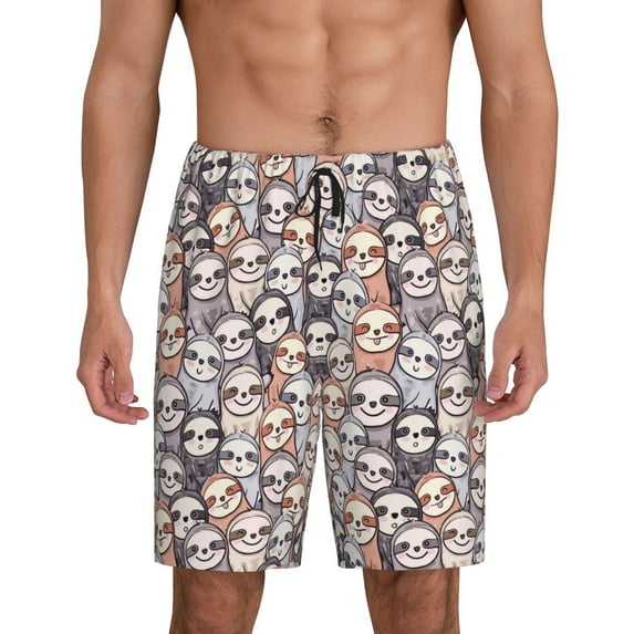 Disketp Watercolor cute slow loris for Men's Soft Sleep Pajama Shorts Lightweight Lounge Pant Sleep Pj with Elastic Waistband and Pockets-Large
