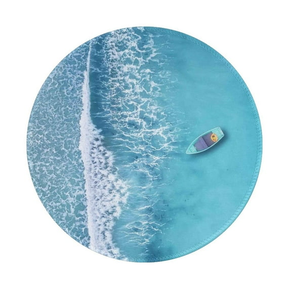 Disketp Waves And Boats On The Beach Small Mouse Pad 7.9x7.9 Inches,Washable Round Mousepad For Office Laptop Computer,Non-Slip Rubber Base Mouse Pads For Wireless Mouse