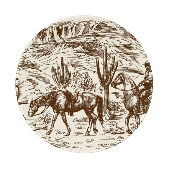 Disketp Western Desert Cowboys2 Small Mouse Pad 7.9x7.9 Inches,Washable Round Mousepad For Office Laptop Computer,Non-Slip Rubber Base Mouse Pads For Wireless Mouse