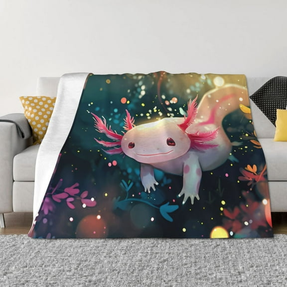 Disketp Whimsical Axolotl Fantasy Flannel Blankets - Thick and Warm Blanket for Winter, Soft Fuzzy Plush King Blanket for All Seasons-40"x30"