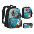 thumbnail image 1 of Disketp Whimsical Cats and Flowers Scene Large Capacity Backpack Lunch Bag Pencil Case Combination 3 Piece Set for Student, 1 of 7