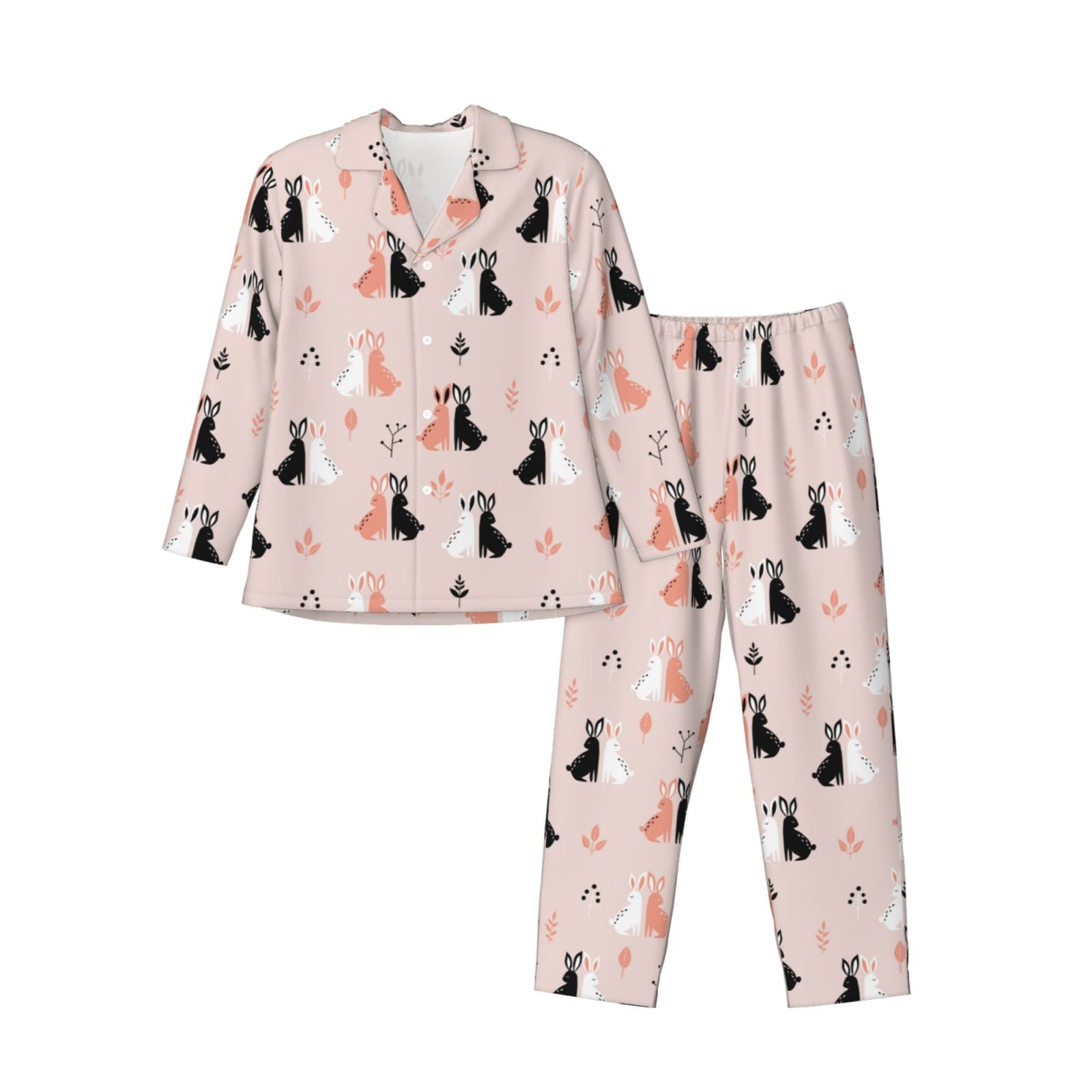 Rabbit Print Warm Pajama Set Long Sleeve Full Trousers Two Piece main image 0
