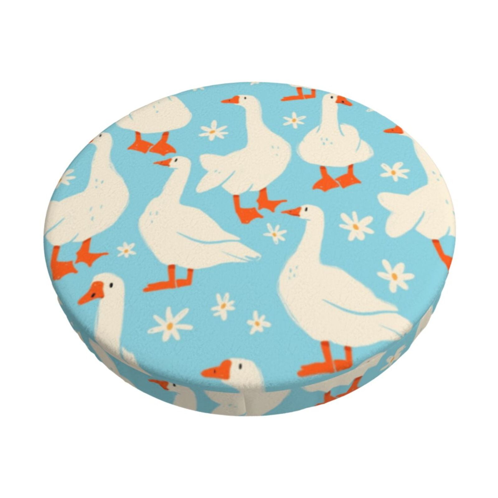 Disketp White Geese And Flower Stool Covers Round, Super Soft Round Bar ...