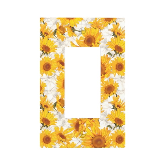 Disketp White Marble Pattern Sunflower Decorative Light Switch or Outlet Wall Plate with Safety Cover-Style U