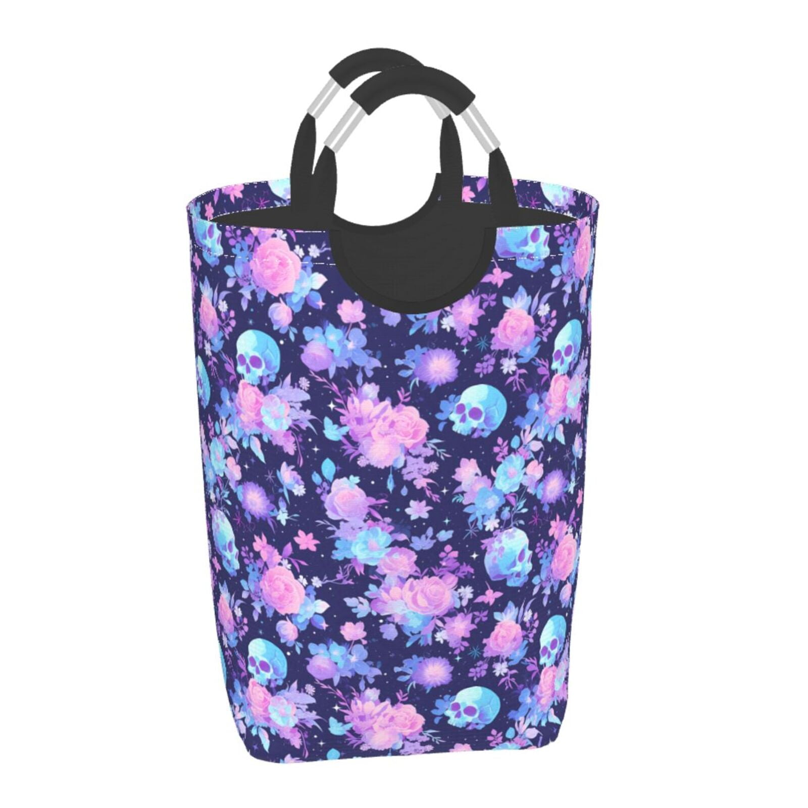 Disketp White Skull Flower Square Laundry Bag Large Collapsible Dirty ...