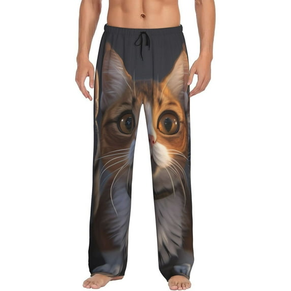Disketp Wide Eyed Cartoon Cats Men's Pajama Pants - Ultra Soft Fleece Sleep and Lounge Pants (Size: S-XXL)-XX-Large